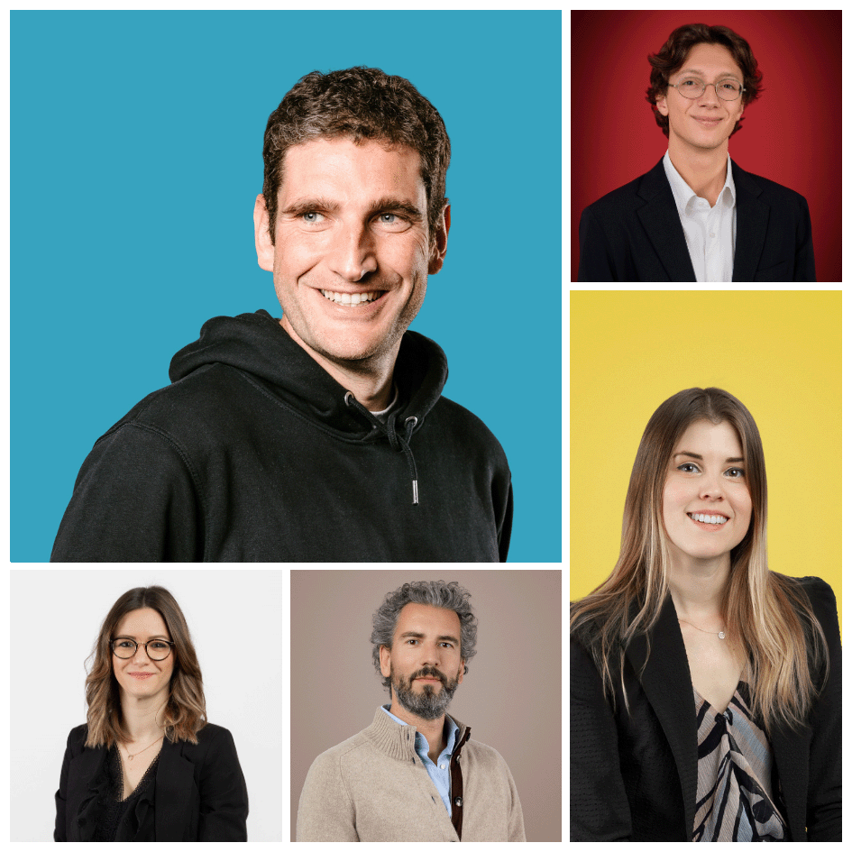 Company Photo Gallery with Colorful Backgrounds — Professional Team Portraits Against Blue, Red, Yellow, and Gray Studio Backgrounds, Corporate Photography in Paris — Guillaume Galmiche